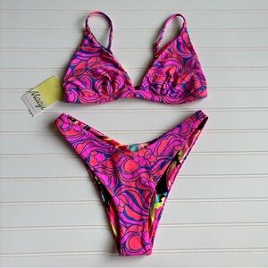 Maaji | Women's Bright Colorful Cheeky Reversible Bikini Set Size Large NWT